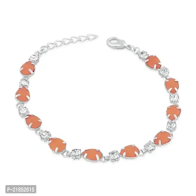 Oviya Rhodium Plated Orange Crystal Link Adjustable Bracelet for Women BR2100358R