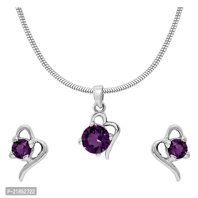 Mahi with Swarovski Crystals Purple Victorian Heart Rhodium Plated Pendant Set for Women (NL1104141RCPur)