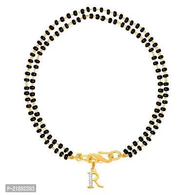 Mahi Dual Chain 'R' Alphabet Initial Mangalsutra Bracelet with Beads and Cubic Zirconia for Women (BR1100802G)