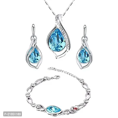 Mahi Combo of Magnificent Crystal Pendant Set and Bracelet for Girls and Women CO1104707R-thumb0