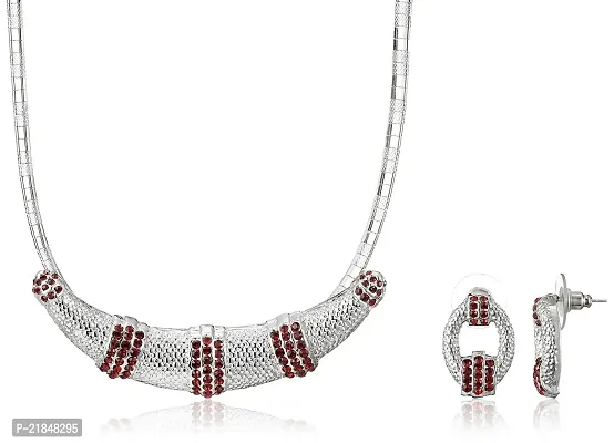 Mahi with Swarovski Crystals Red Choker Necklace with Rhodium Plating for Women NL1104101RRed