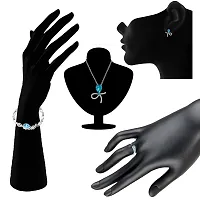 Mahi Rhodium Plated Combo of Blue Solitaire Crystal Designer Pendant Set Finger Ring and Bracelet CO1105030RBlu-thumb1