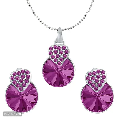 Mahi Rhodium Plated Heart Pendant Set with Fushia Purple Swarovski Crystals for Women NL1104089RFus