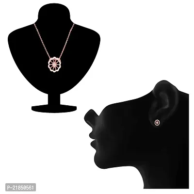 Mahi Cubic Zirconia White Floral Rose Gold Plated Pendant Set for Women NL1103669ZWhi-thumb2