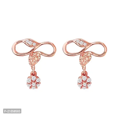 Mahi CZ Floral Leaf Twist Rose Gold Plated Earrings for Women ER1193678Z