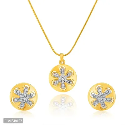 Mahi Valentine Love Gold Plated Enchanted Lotus Pendant Set with Crystals for Women NL1101777G-thumb0