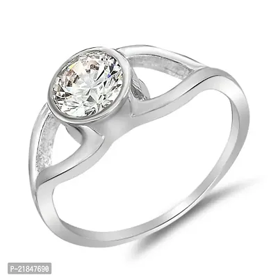 Mahi with Swarovski Zirconia Solitaire Round Rhodium Plated Magical Beauty Finger Ring for Women FR1105013R16