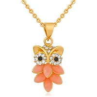 Mahi Gold Plated Nocturnal Owl Pendant with Carrot Pink Crystals for girls and women PS1101683G-thumb3