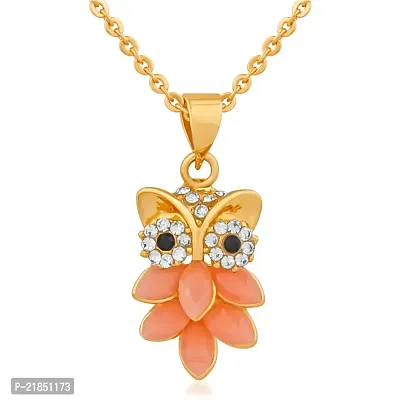 Mahi Gold Plated Nocturnal Owl Pendant with Carrot Pink Crystals for girls and women PS1101683G-thumb4