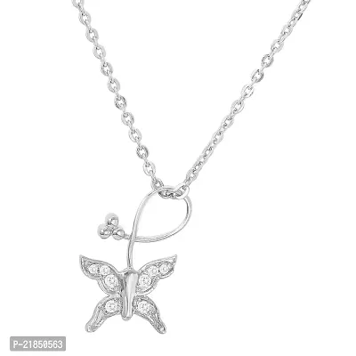 Mahi CZ Butterfly Rhodium Plated Pendant for Women PS1193674R