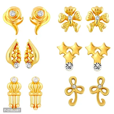 Mahi Combo of 6 Small Baby Size Stud Earrings with Crystal for Women and Girls CO1105265G