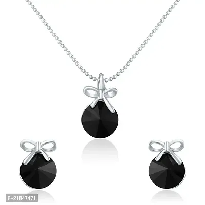 Mahi with Swarovski Crystals Black Bow Rhodium Plated Pendant Set for Women NL1104080RBla
