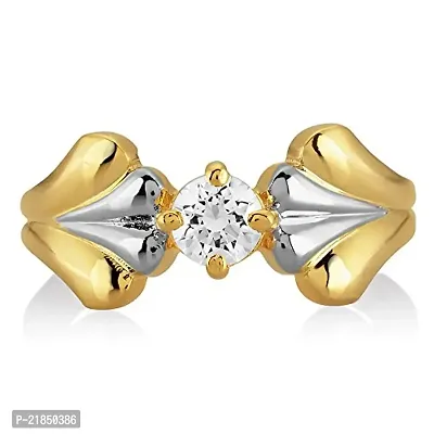 Mahi with Swarovski Zirconia Solitaire Floral Petal Gold and Rhodium Dual Tone Finger Ring for Women FR1105035M14-thumb3