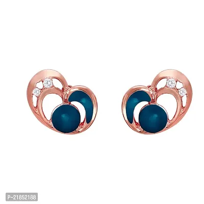Mahi CZ Blue Heart Rose Gold Plated Stud Earrings for Women ER1193670ZBlu