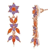 Mahi Rose Gold Plated Floral Designer Long Dangler Earrings with multicolour Cubic Zirconia stones for women ER1109644Z-thumb2
