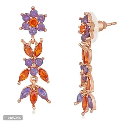 Mahi Rose Gold Plated Floral Designer Long Dangler Earrings with multicolour Cubic Zirconia stones for women ER1109644Z-thumb3