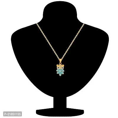 Mahi Gold Plated Nocturnal Owl Pendant with Blue Crystals for girls and women PS1101684G-thumb2