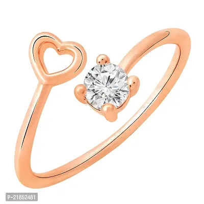 Mahi Rose Gold Plated Heart and Round Shape Adjustable Finger Ring with Cubic Zirconia for Women (FR1103161ZWhi)