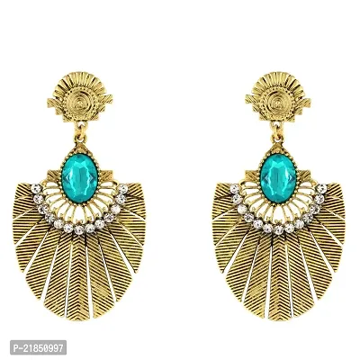 Donna Fashion Blue Oval Gold Plated Dangler Earrings with Crystals for Women ER30079G