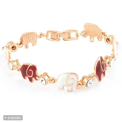 Mahi Crystal Red White Elephant Rose Gold Plated Bracelet for Women BR1100257ZRedWhi