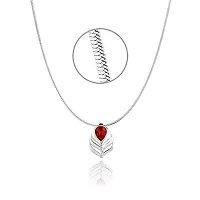 Mahi Valentine Rhodium Plated Red Drop Peacock Feather Pendant Made with Swarovski Elements for Women PS1194108RRed-thumb3