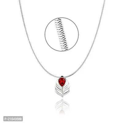 Mahi Valentine Rhodium Plated Red Drop Peacock Feather Pendant Made with Swarovski Elements for Women PS1194108RRed-thumb4