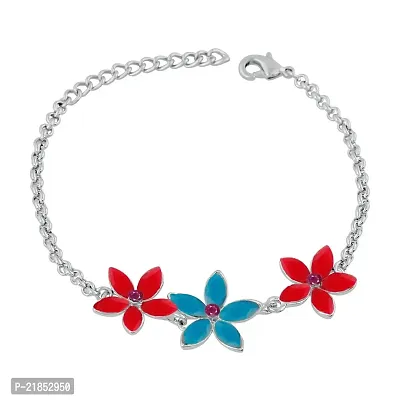Mahi Rhodium Plated Floral Love Crystal Bracelet for Girls and Women BR1100408RRedBlu