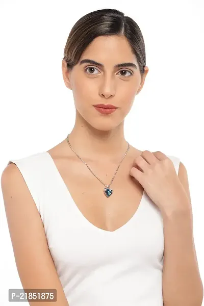 Mahi Heart Dolphino Pendant with Solitaire Montana Blue Crystal for Women (PS1101794RMblu)-thumb2