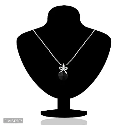 Mahi with Swarovski Crystals Black Bow Rhodium Plated Pendant with Chain for Women PS1194080RBla-thumb2