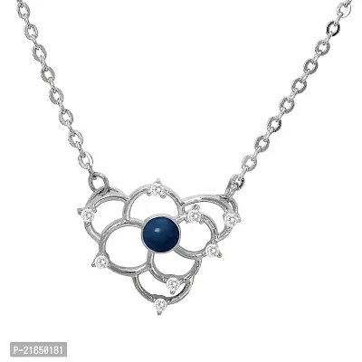 Mahi CZ Blue Flower Rhodium Plated Pendant for Women PS1193668RBlu
