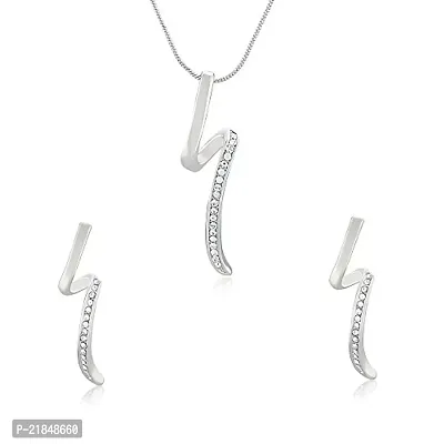 Mahi Rhodium Plated Graceful Wave Pendant Set with White Crystals for Women NL1101764RWhi-thumb0