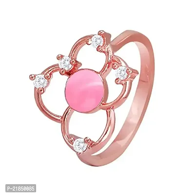 Mahi CZ Pink Flower Rose Gold Plated Finger Ring for Women FR1193668ZPin