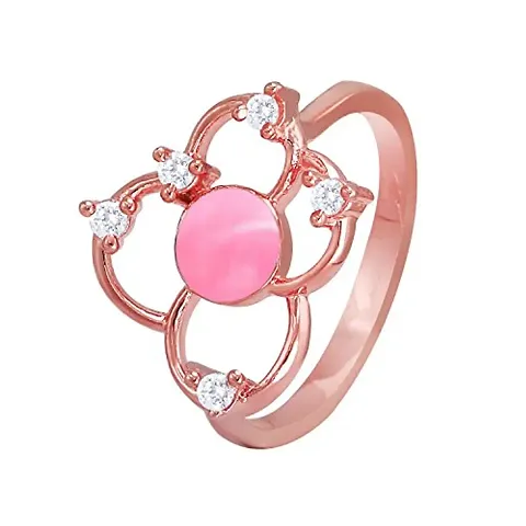 Mahi CZ Pink Flower Rose Gold Plated Finger Ring for Women FR1193668ZPin