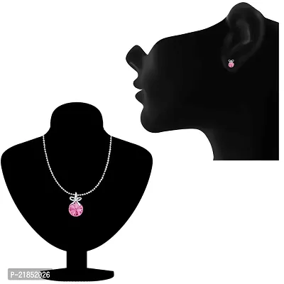 Mahi Rose Pink Swarovski Crystals Bow Pendant Set for Women and Girls NL1104080RRPin-thumb2