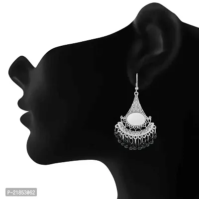 Oviya Oxidised Silver Exclusive Antique Earrings with black artificial beads ER2109599R-thumb2