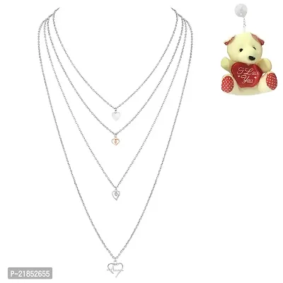 Mahi Valentine Gift Trendy Multilayer Chain Charm Pendants Layered Necklace for Women and Girls with Free Teddy PS1101746MTed