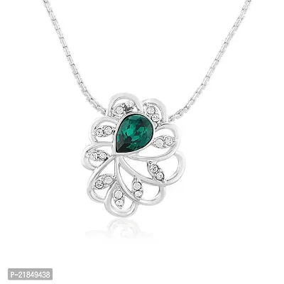 Mahi with Swarovski Crystals Green Marigold Flower Rhodium Plated Pendant for Women PS1194128RGre