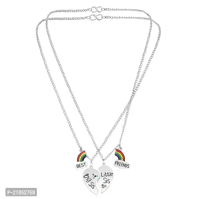 Mahi Rainbow Best Friends BFF, Broken Heart Small Sis and Big Sis Pendant Necklace Chain with Crystals for Girls and Womens (PSCO1101855R)-thumb3