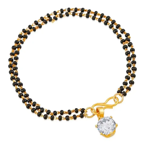 Mahi Gold Plated Designer Solitaire Cubic Zirconia Mangalsutra Bracelet for Women BR1100327G