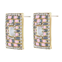 Mahi Squarish Dangler Earrings with Crystals and Grey and Pink Meenakari Enamel for Women (ER11098150GGry)-thumb3