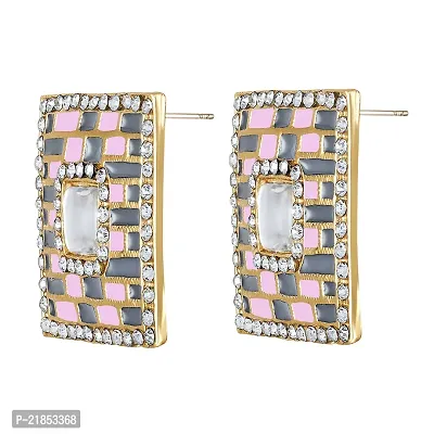 Mahi Squarish Dangler Earrings with Crystals and Grey and Pink Meenakari Enamel for Women (ER11098150GGry)-thumb4