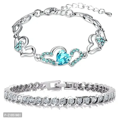 Oviya Rhodium Plated Combo of Lovely Heart Link love Bracelets with Crystal for Women CO2104702R