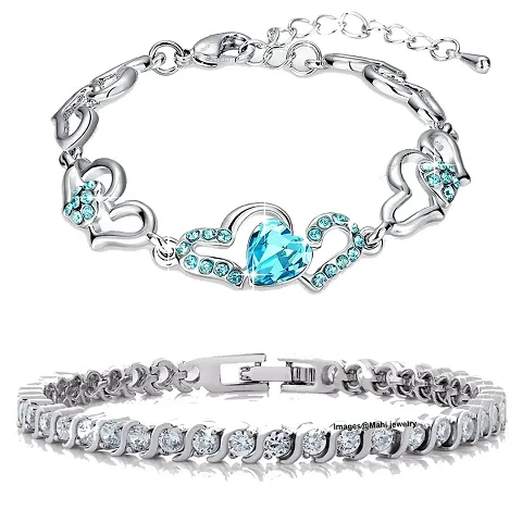 Oviya Plated Combo of Lovely Heart Link love Bracelets with Crystal for Women CO2104702R