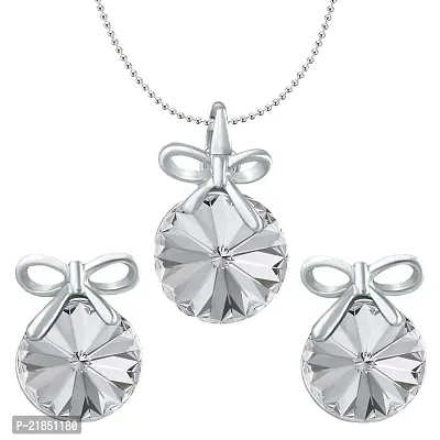 Mahi White Swarovski Crystals Bow Pendant Set for Women and Girls NL1104080RWhi