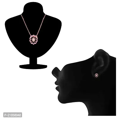 Mahi Cubic Zirconia Pink Floral Rose Gold Plated Pendant Set for Women NL1103669ZPin-thumb2