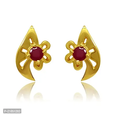 Mahi Exa Collection Ruby Red Floral Leaf Gold Plated Stud Earrings for Women ER6012016G