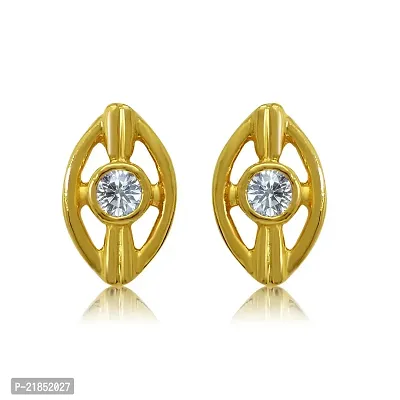 Mahi Exa Collection CZ White Floral Oval Gold Plated Stud Earrings for Women ER6012006GWhi
