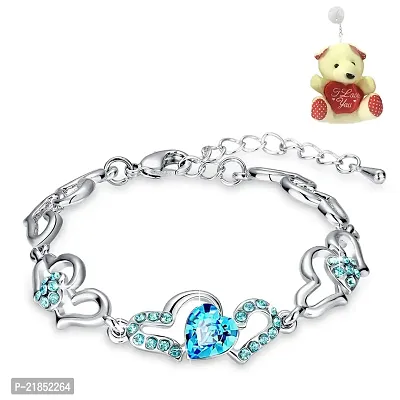Mahi Valentine Gift Blue Hearts Bracelet with Crystals with free Teddy for women BR2100277RBluTed
