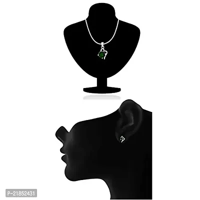 Mahi with Swarovski Elements Green Victorian Heart Rhodium Plated Pendant Set for Women NL1104141RGre-thumb4