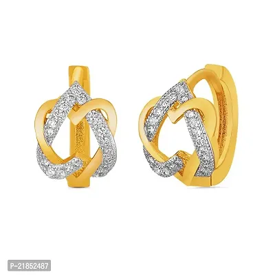 Oviya Gold plated Heart Lock Hoop Earrings with Cubic Zirconia for Women ER7209322G